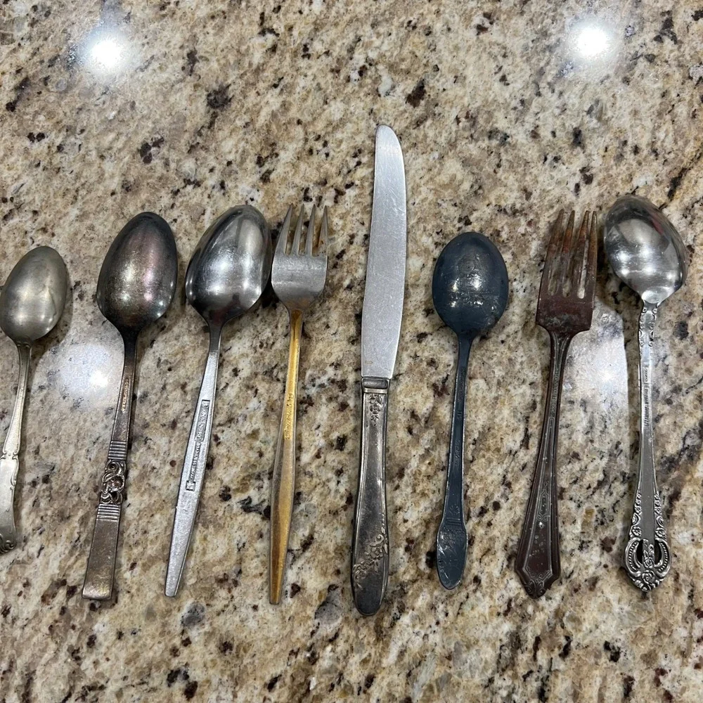Vintage Mismatched Flatware Lot 8pc someSilverplate Gold Tone Floral Spoons Fork